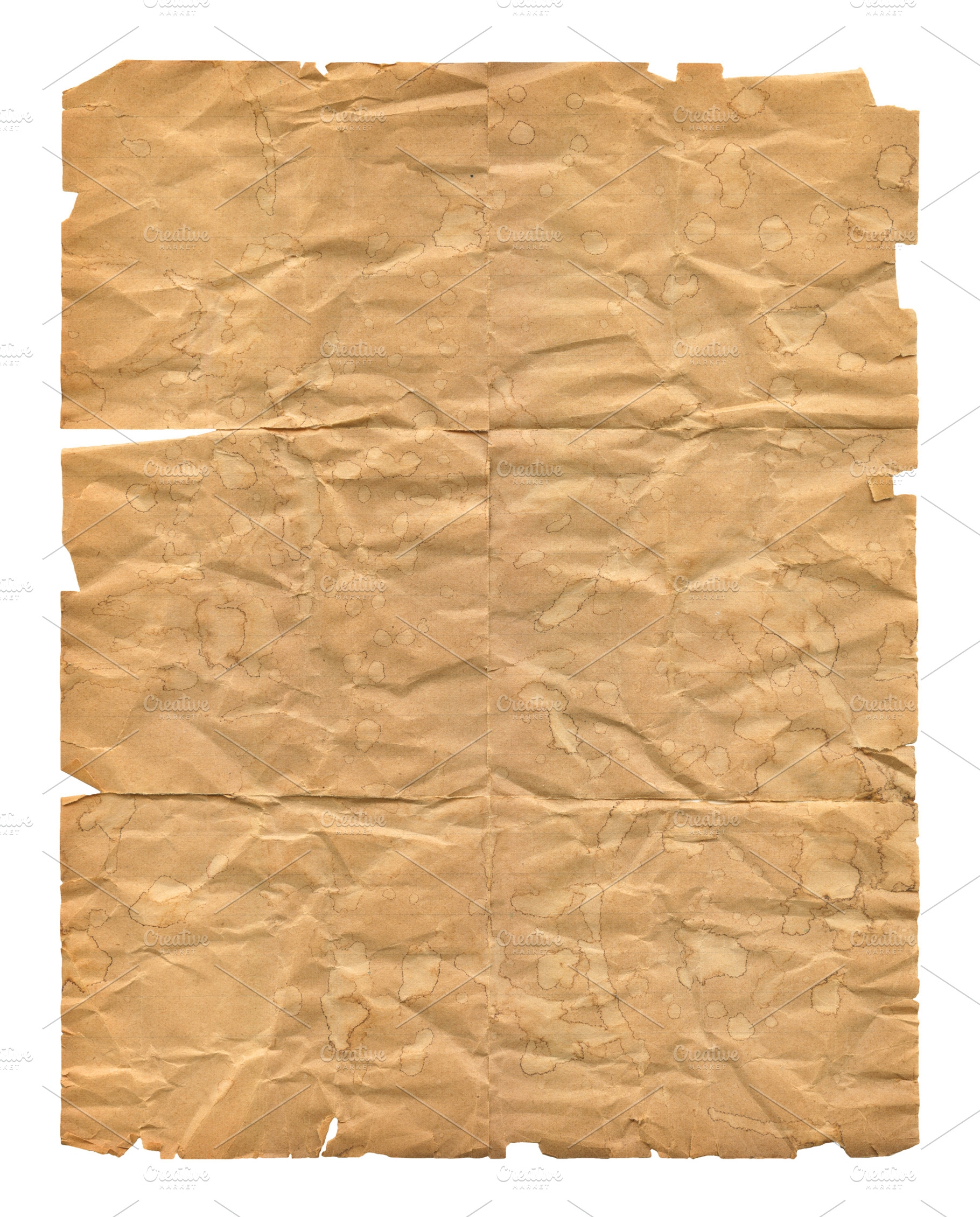 Heavily brown wrinkled paper sheet isolated on white, a Background Photo by GoodGoods