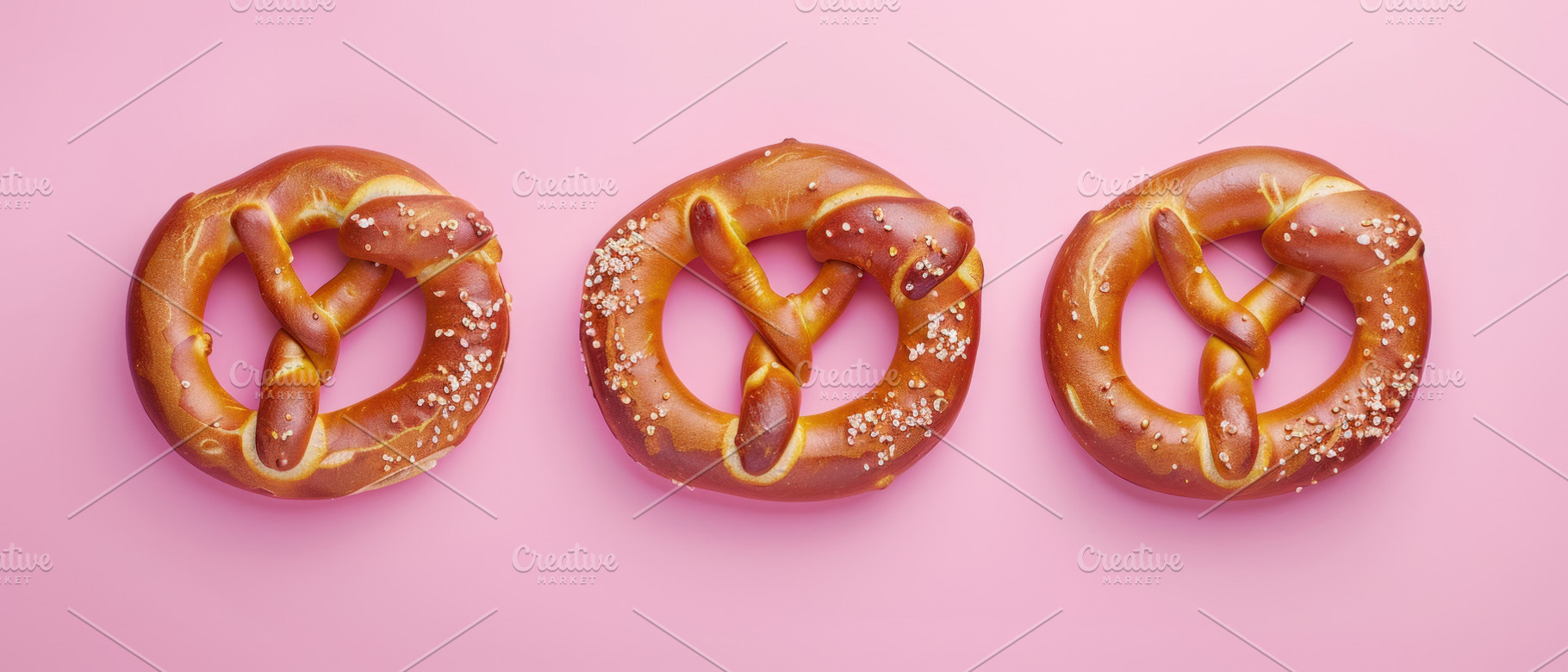 Multiple salted pretzels neatly arra, a Photo by LOGOCREATIVE