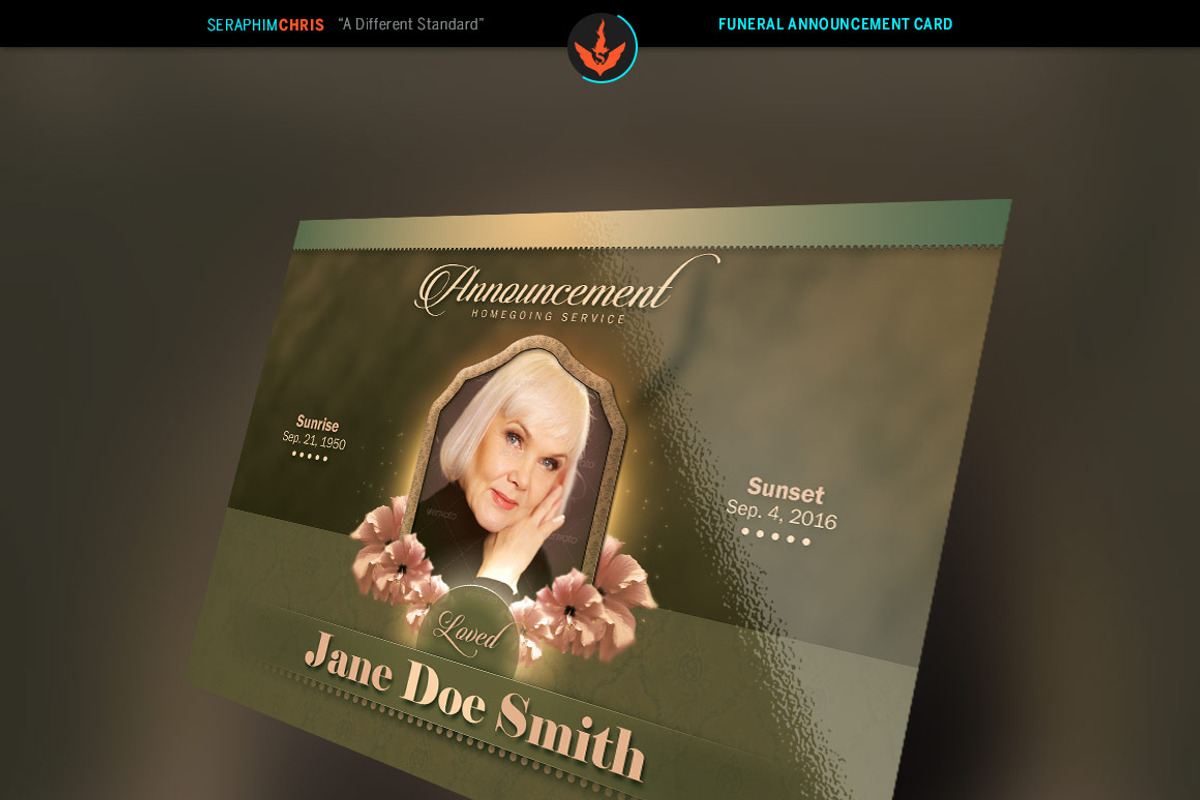 Vintage Green Funeral Announcement, a Card Template by SeraphimChris (Photo 3 of 6)