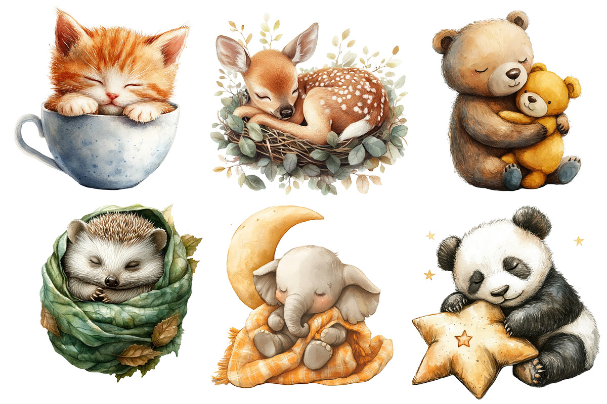 Sleepy Animals Clipart, an Animal Illustration by Designworld (Photo 3 of 5)