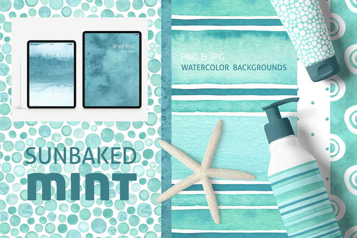 Mint Watercolor Paper Backgrounds, a Texture Graphic by Naty Art (Photo 1 of 9)