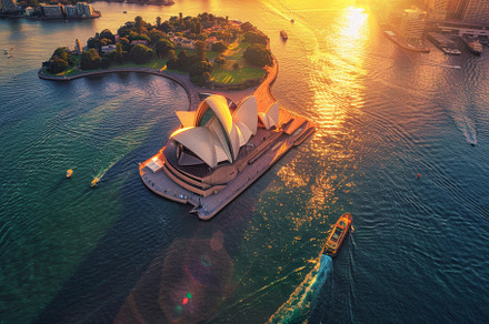 The iconic Sydney Opera House is bea, a Photo by Tanuart