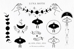 Celestial Luna Moth Vector Clip Art