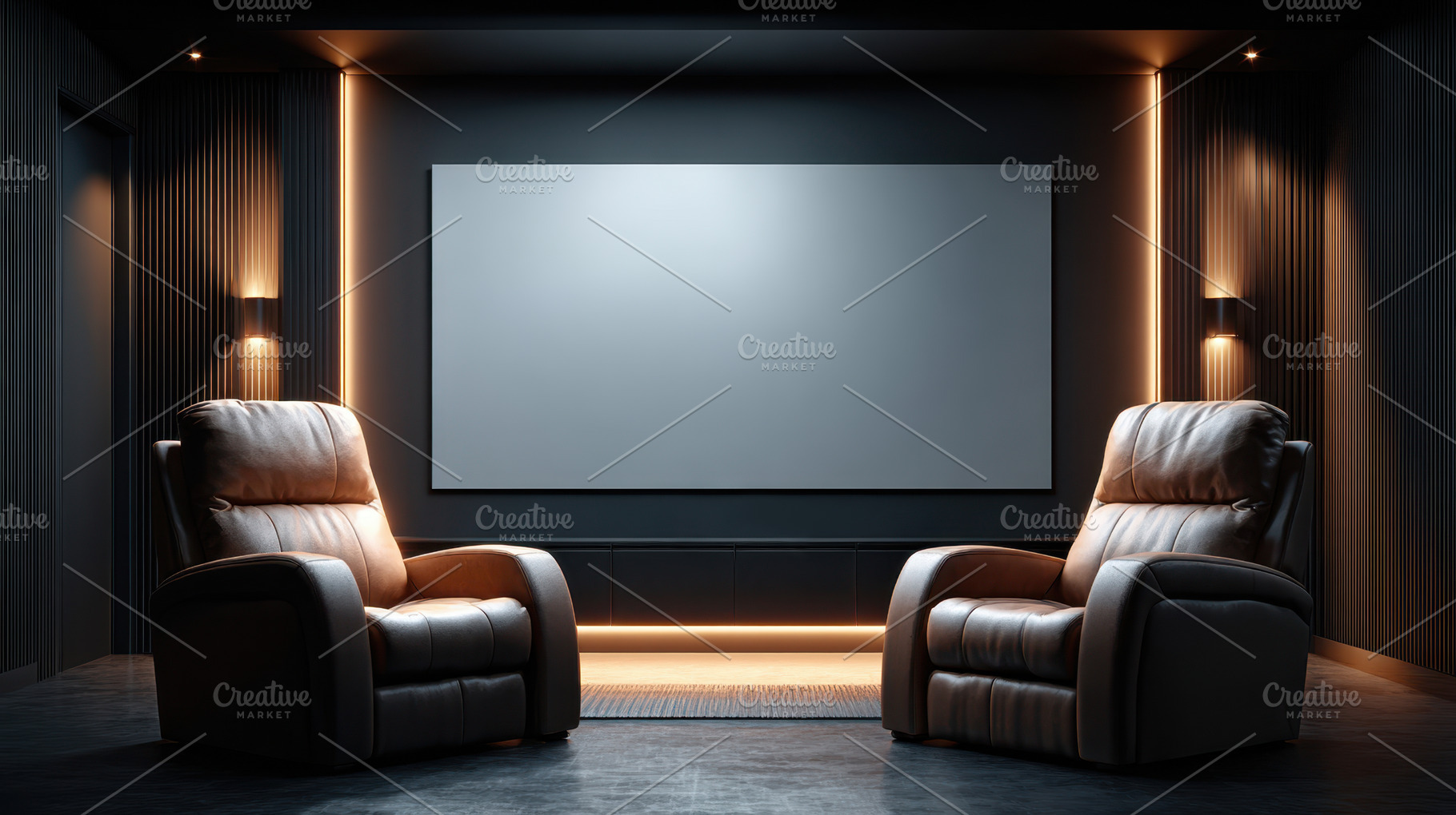 Modern home theater with ambient lighting and plush seating, an Arts & Entertainment Photo by AlyaAnd