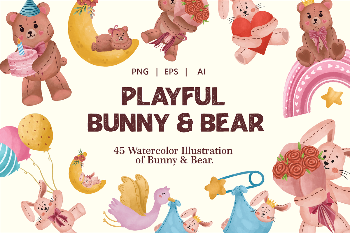 Playful Bunny & Bear, an Animal Illustration by Berdansabersama (Photo 1 of 10)