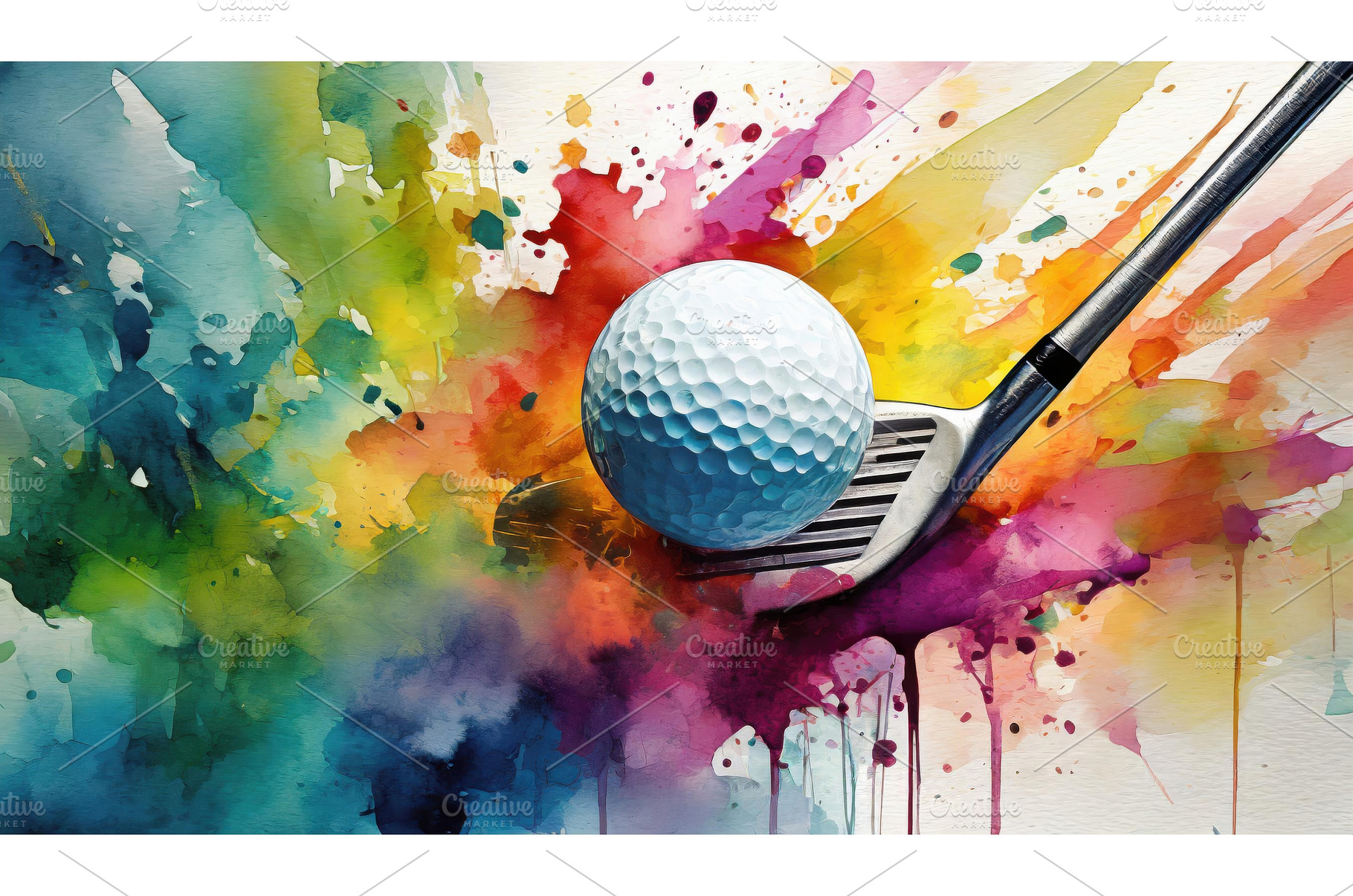 Golf ball on a club with a colorful, a Sports & Recreation Photo by Igor Tichonow