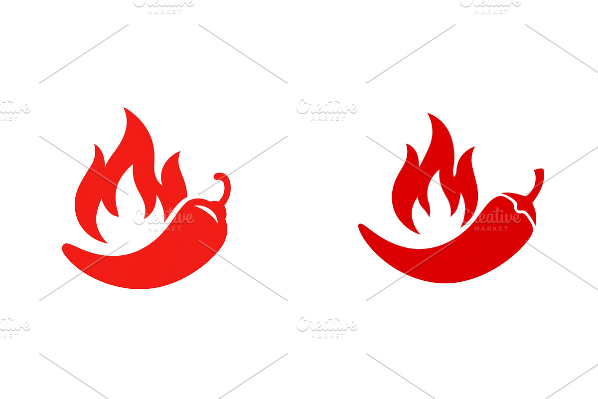 Red chili pepper icons with flame, a Food Illustration by ZinetroN