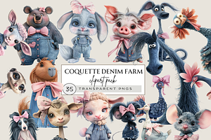 DENIM COQUETTE FARM CLIPART PACK, an Animal Illustration by Daring Digies