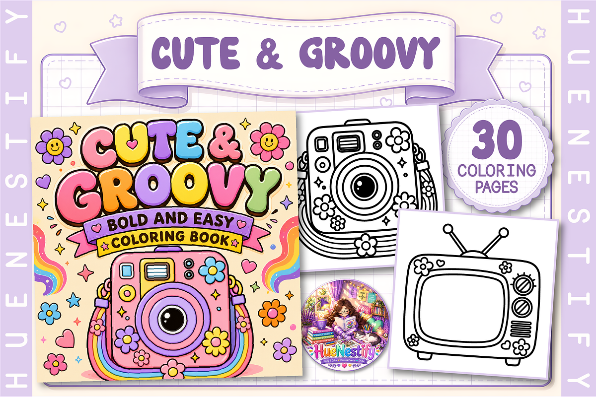 Cute & Groovy Coloring Book, a Decorative Illustration by HueNestify (Photo 1 of 4)