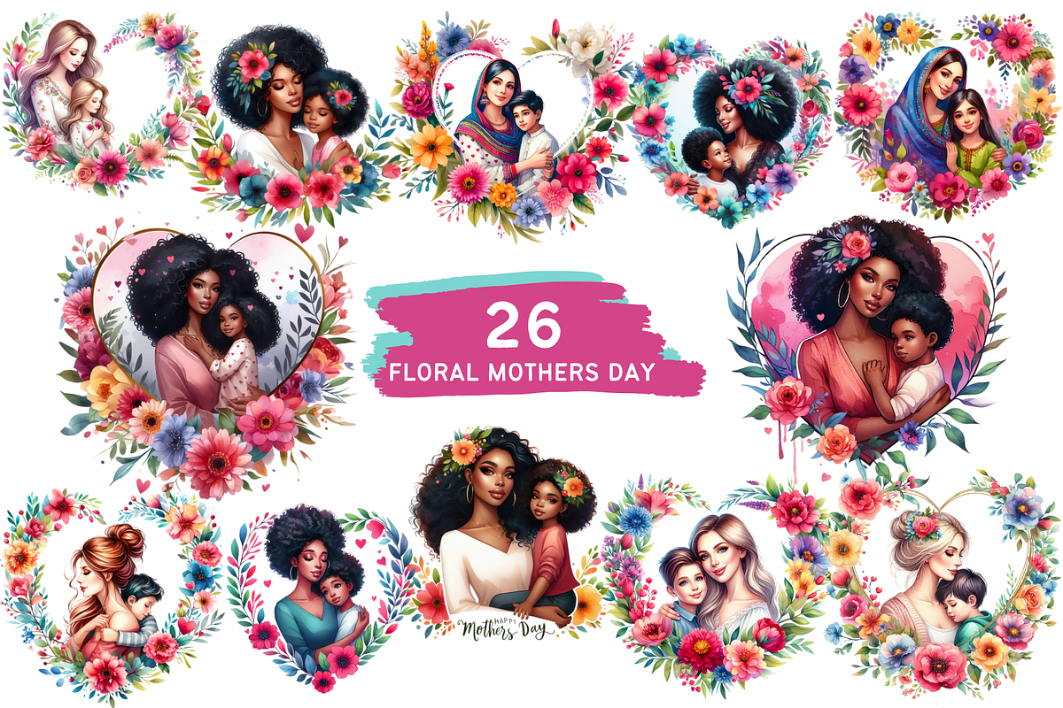 Floral Mothers Day Bundle - 26 PNG, a Seasonal Illustration by Bubble Pixel (Photo 2 of 7)