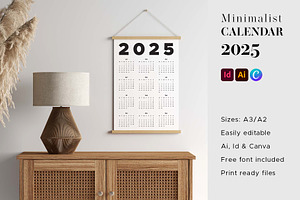 Minimalist Wall Calendar for 2025, a Templates & Theme by MMS Design Studio