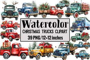 Christmas Trucks Clipart, an Illustration by Design Market
