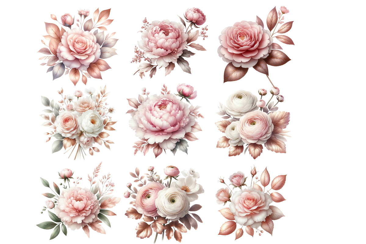 Pink and Rose Gold Floral Clipart, an Illustration by Designworld (Photo 4 of 5)