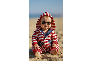 Child enjoys July 4th at the beach, a Person Photo by Lermont51