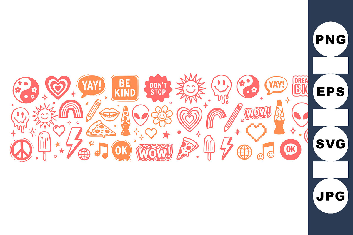 Retro Positive Doodle Clipart, an Illustration by designvectx (Photo 1 of 3)