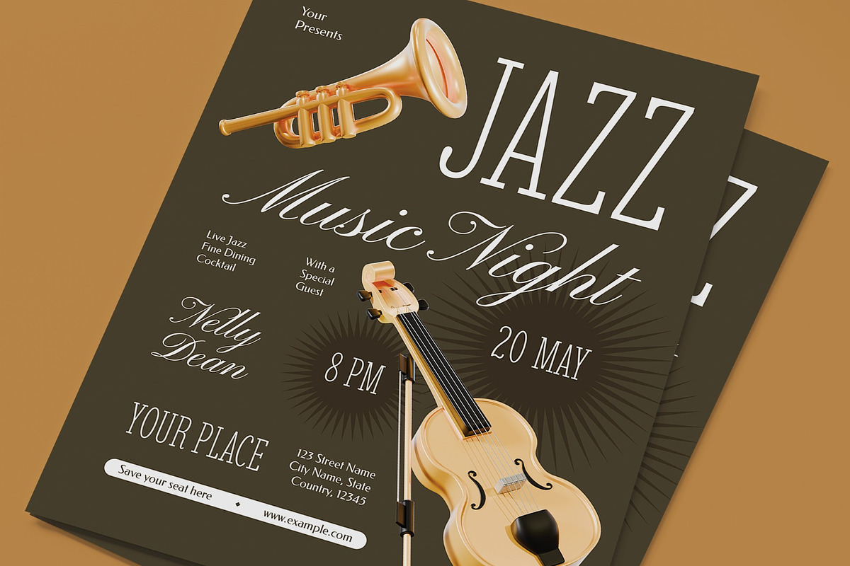Jazz Music Night Flyer, a Flyer Template by graphicook (Photo 2 of 3)
