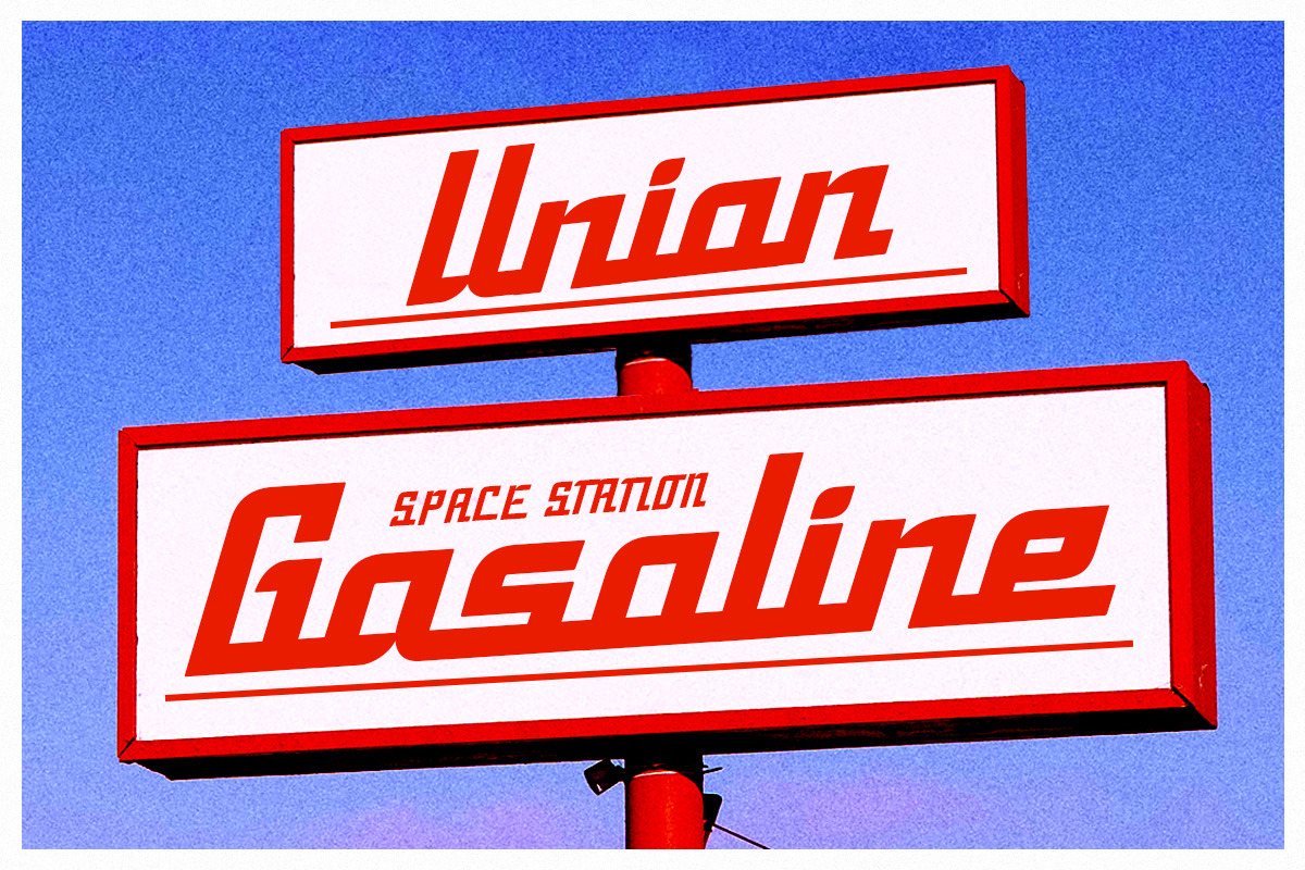 Racken Retro Futurism Display Font, a Script Font by Letterhend Studio (Photo 2 of 9)