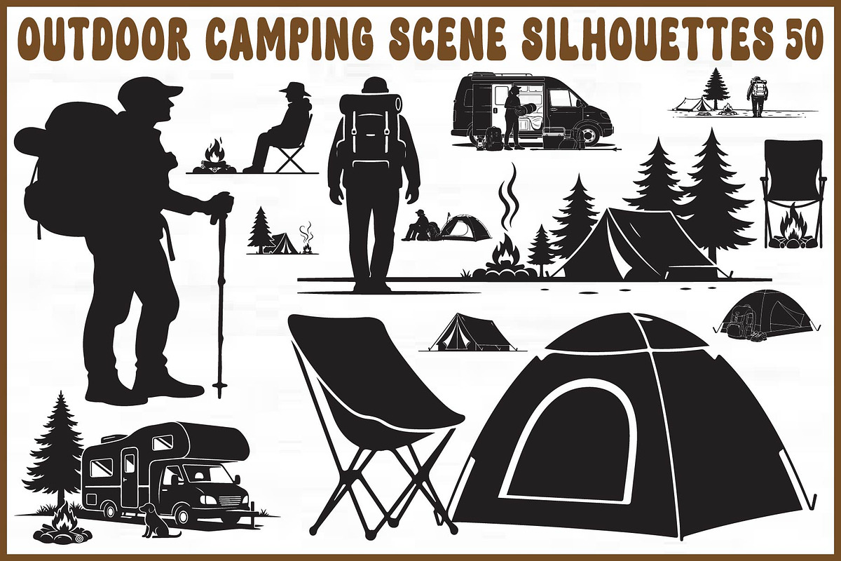 Outdoor Camping Scene Silhouettes Se, an Object Graphic by yasushie (Photo 1 of 6)