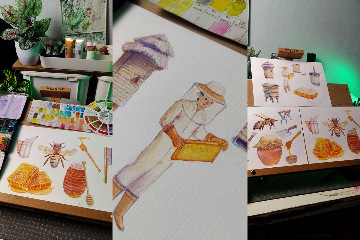 Realistic Bee & Honey Watercolor, an Animal Illustration by tomatstudio (Photo 3 of 3)