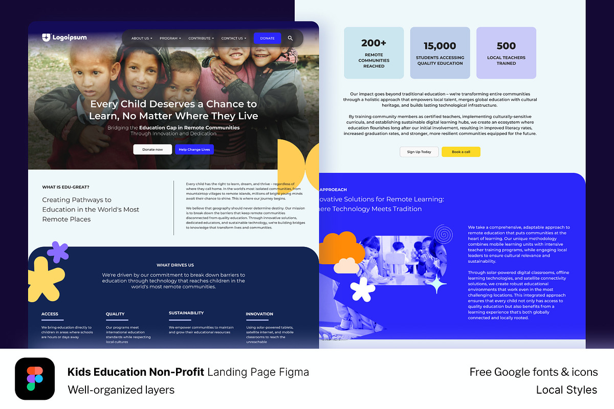 Kids Education Non-Profit Website, an UI Kit Template by BeadyLab (Photo 1 of 5)