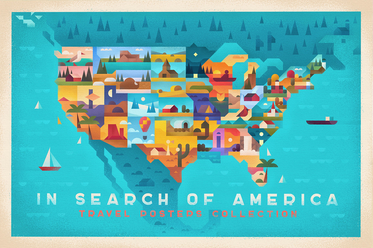 In Search of America. Travel Posters, an Object Illustration by Red Monkey (Photo 1 of 11)