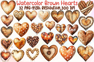 Watercolor Brown Hearts PNG Clipart, an Illustration by Sublimation Artist