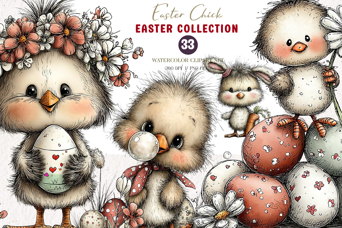 Whimsical Easter Chick Clipart, an Illustration by CreationArt (Photo 1 of 6)