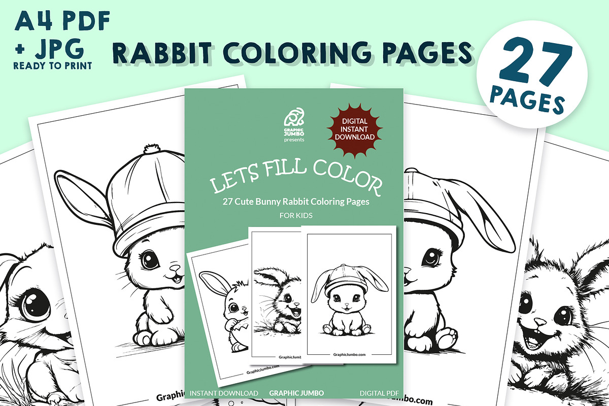 27 Cute Rabbit Coloring Pages, an Animal Illustration by Jumbo Stars