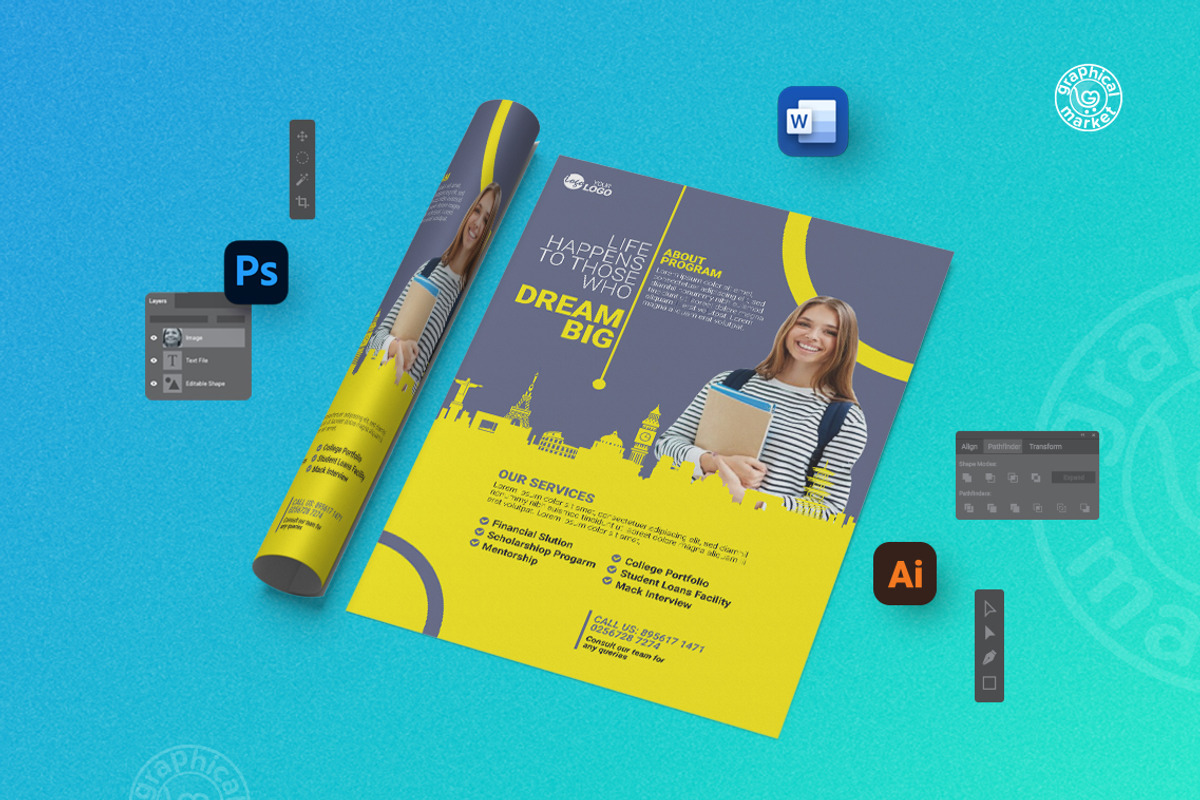Education Admission Flyer Template, a Flyer Template by GraphicalMarket (Photo 5 of 6)