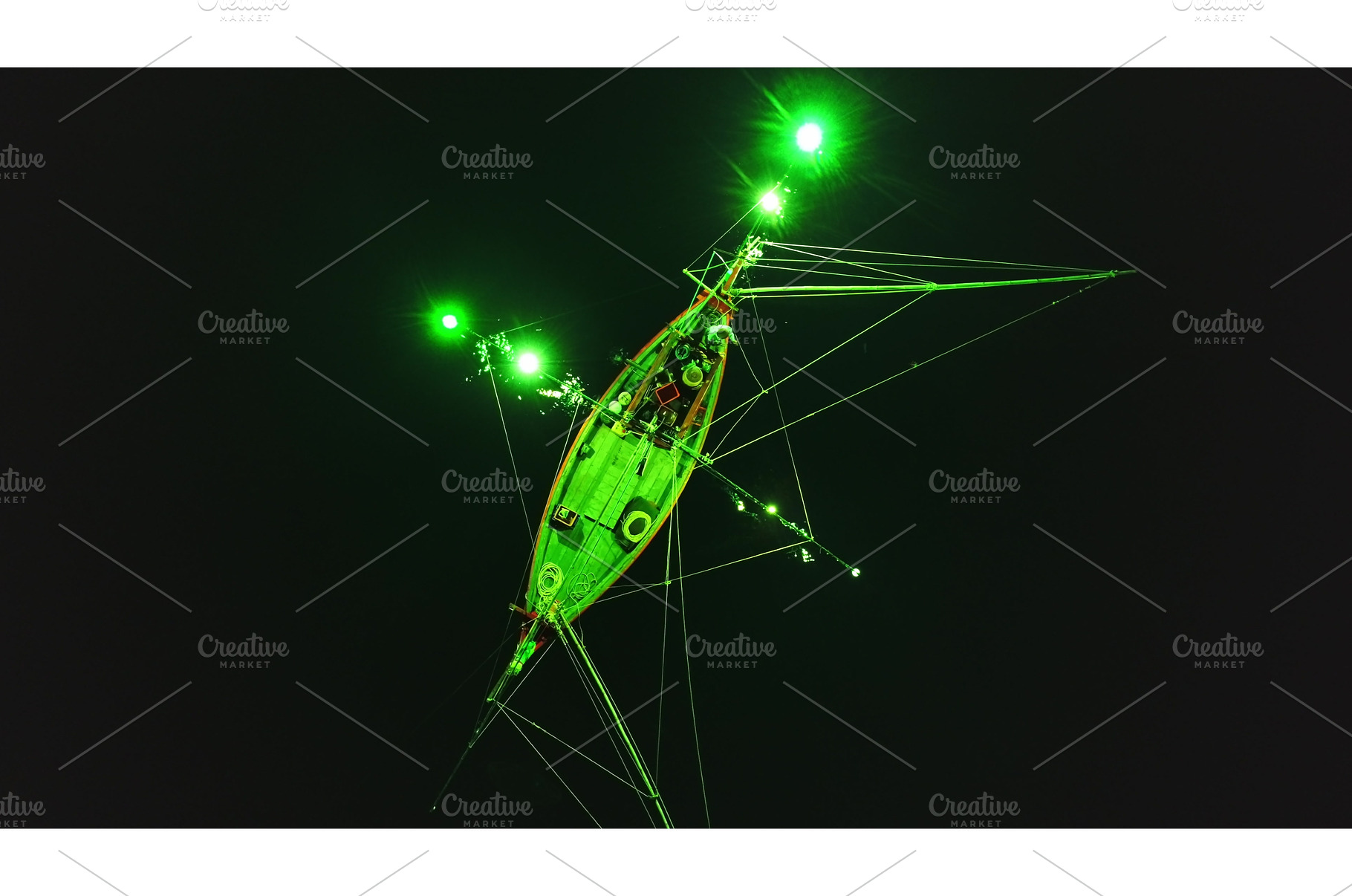 Squid fishing boat illuminating the, a Transportation Photo by Goinyk