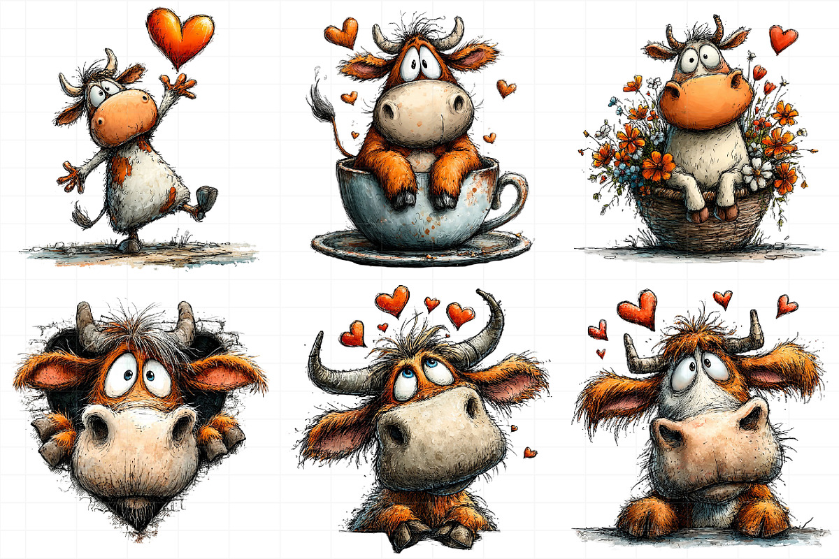 Quirky Valentine Highland Cow Clipar, an Illustration by Daily.Designs (Photo 7 of 8)