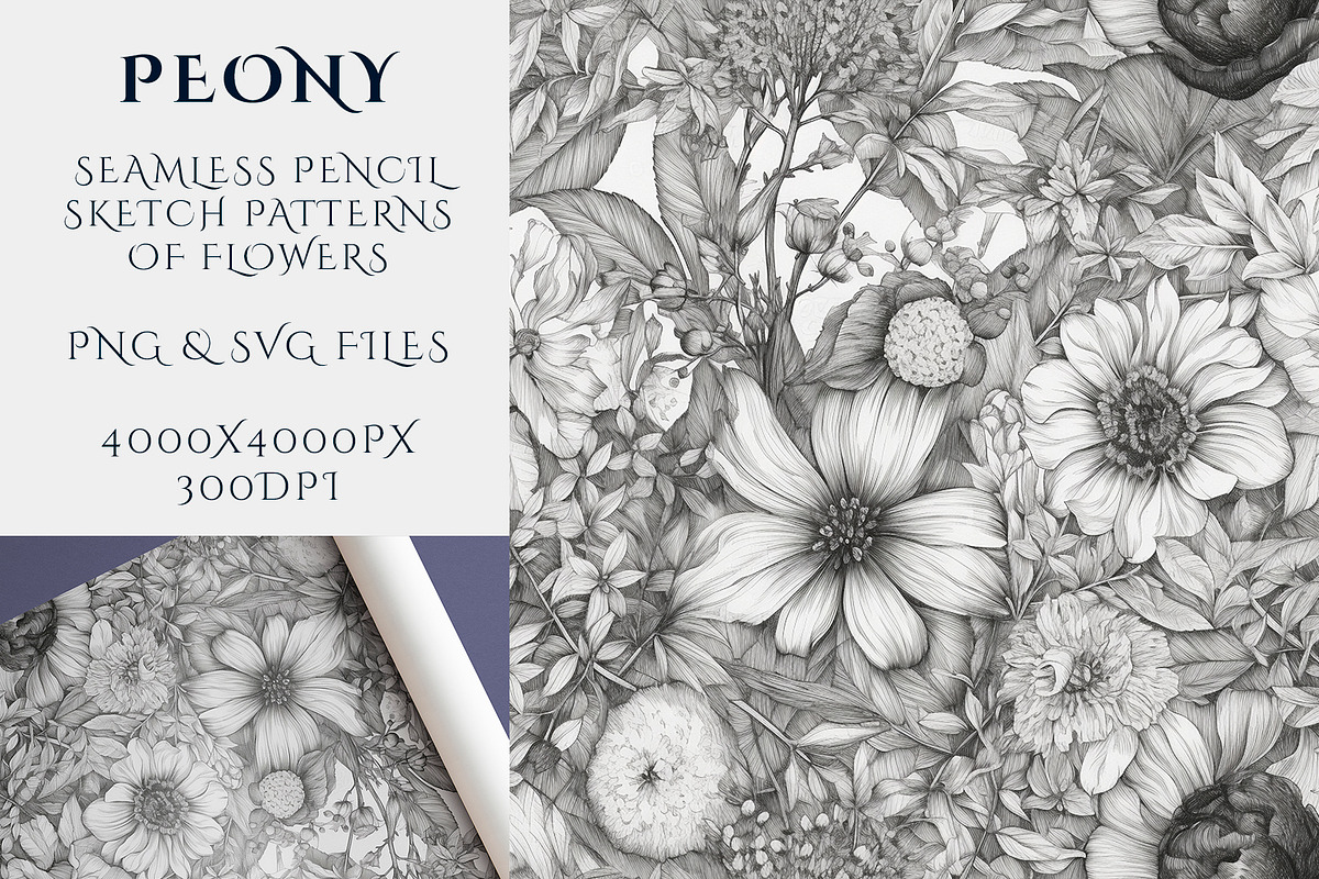 Peony - Sketch Flower Patterns, a Pattern Graphic by Pixel Perfect Patterns (Photo 2 of 8)