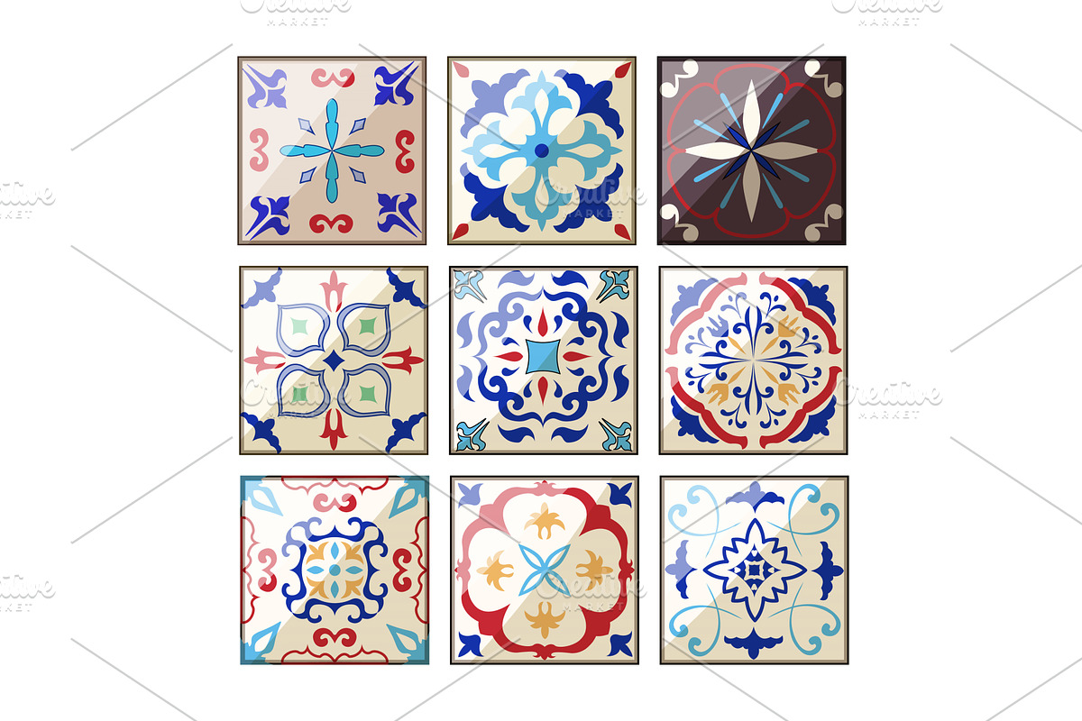 arabic mosaic tile set cartoon, an Object Illustration by pikepicture