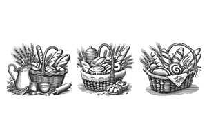Bread Baskets with Fresh Baked Goods, a Food Illustration by AlexArt