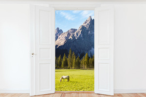 Open door with mountains landscape, a Nature Photo by BOOCYS