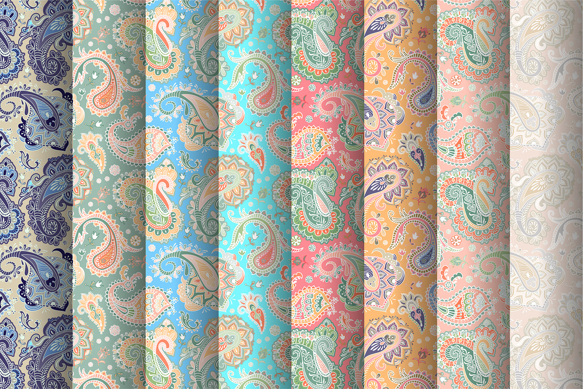 Set of Colorful Paisley Patterns, a Pattern Graphic by Sunny_Lion