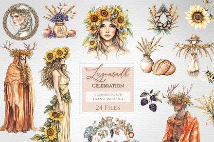 Lughnasadh clipart, watercolor PNG, a Seasonal Illustration by Invite to Clipart
