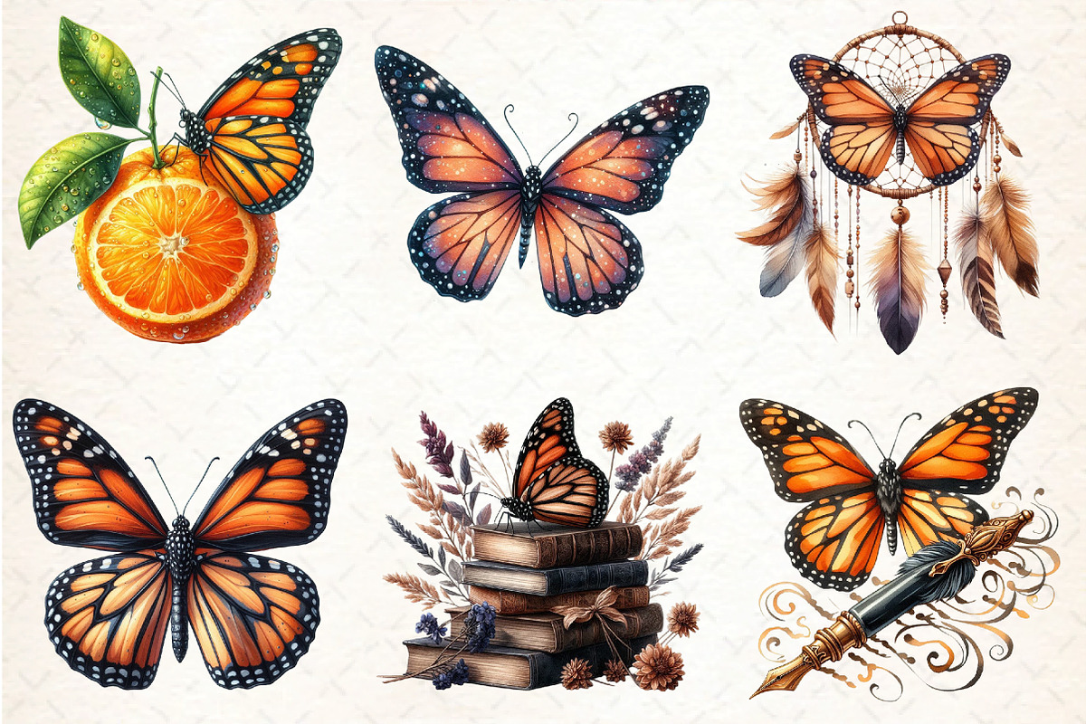 Watercolor Monarch Butterfly Clipart, an Illustration by DreamCafeArt (Photo 2 of 7)