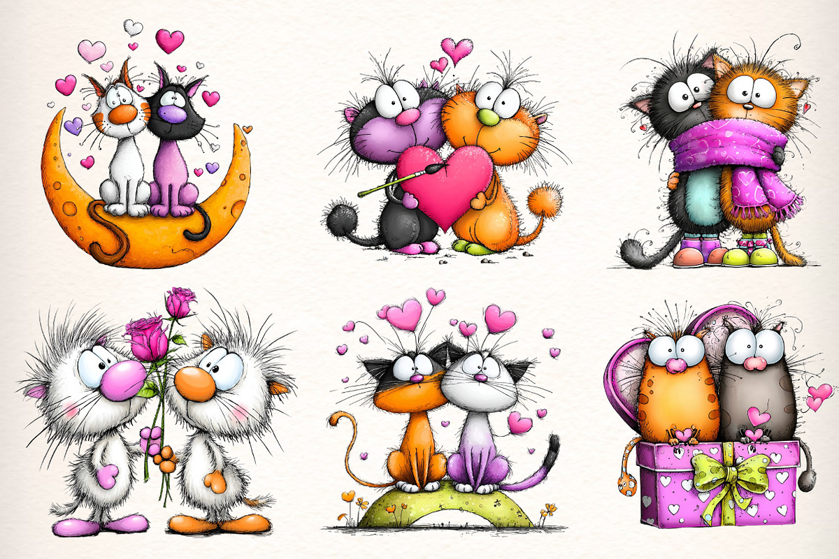 Quirky Valentines Cats Clipart, an Illustration by Dream Creation (Photo 4 of 7)