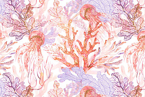 Watercolor Corals. Seamless Pattern