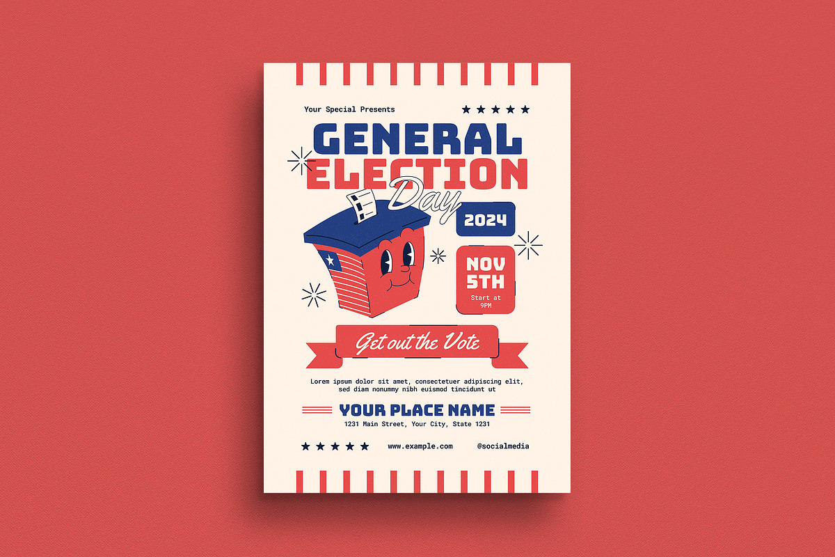 Retro Trendy US Election Day Flyer, a Flyer Template by Guuver (Photo 1 of 3)