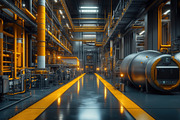 A modern industrial facility featuring a spacious interior with bright orange a, an Industrial Photo by Textures & Backgrounds (Thumbnail 2 of 2)