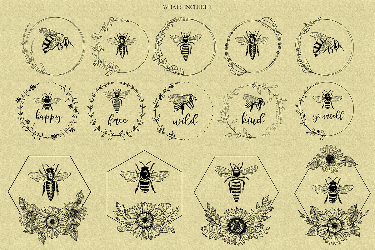Bees Procreate Stamps, a Brush Add-On by Dervik Art Store (Photo 5 of 8)