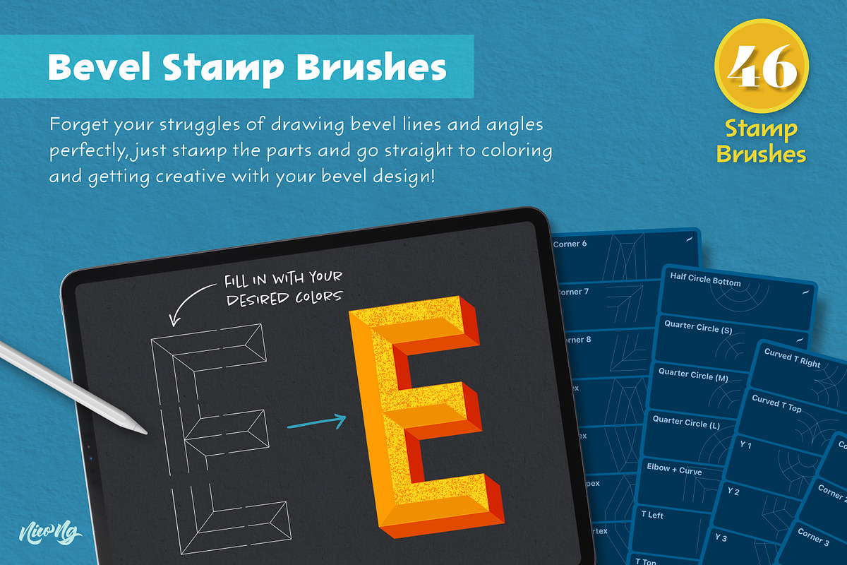 Bevel Letters Procreate Brushes, a Brush Add-On by Nico-Ng (Photo 4 of 17)