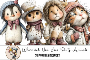 Whimsical New Year Party Animals, an Illustration by DreamArtGraphic