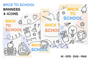 Back to School Banners & Icons, an Education Illustration by PixMarket