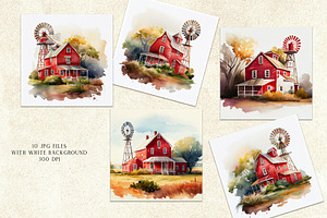 Farmhouse Watercolor Clipart