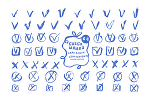 64 Hand Drawn Check Marks and Cross, an Object Graphic by Anada Arty