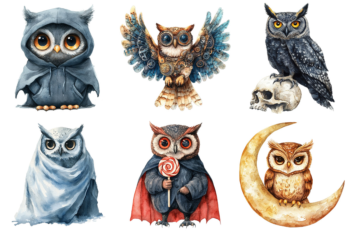 Watercolor Halloween Owl Clipart, an Illustration by Daily.Designs (Photo 5 of 5)