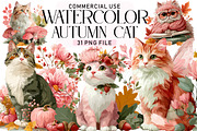 Watercolor Autumn Cat Clipart, a Seasonal Illustration by Daily.Designs (Thumbnail 1 of 5)